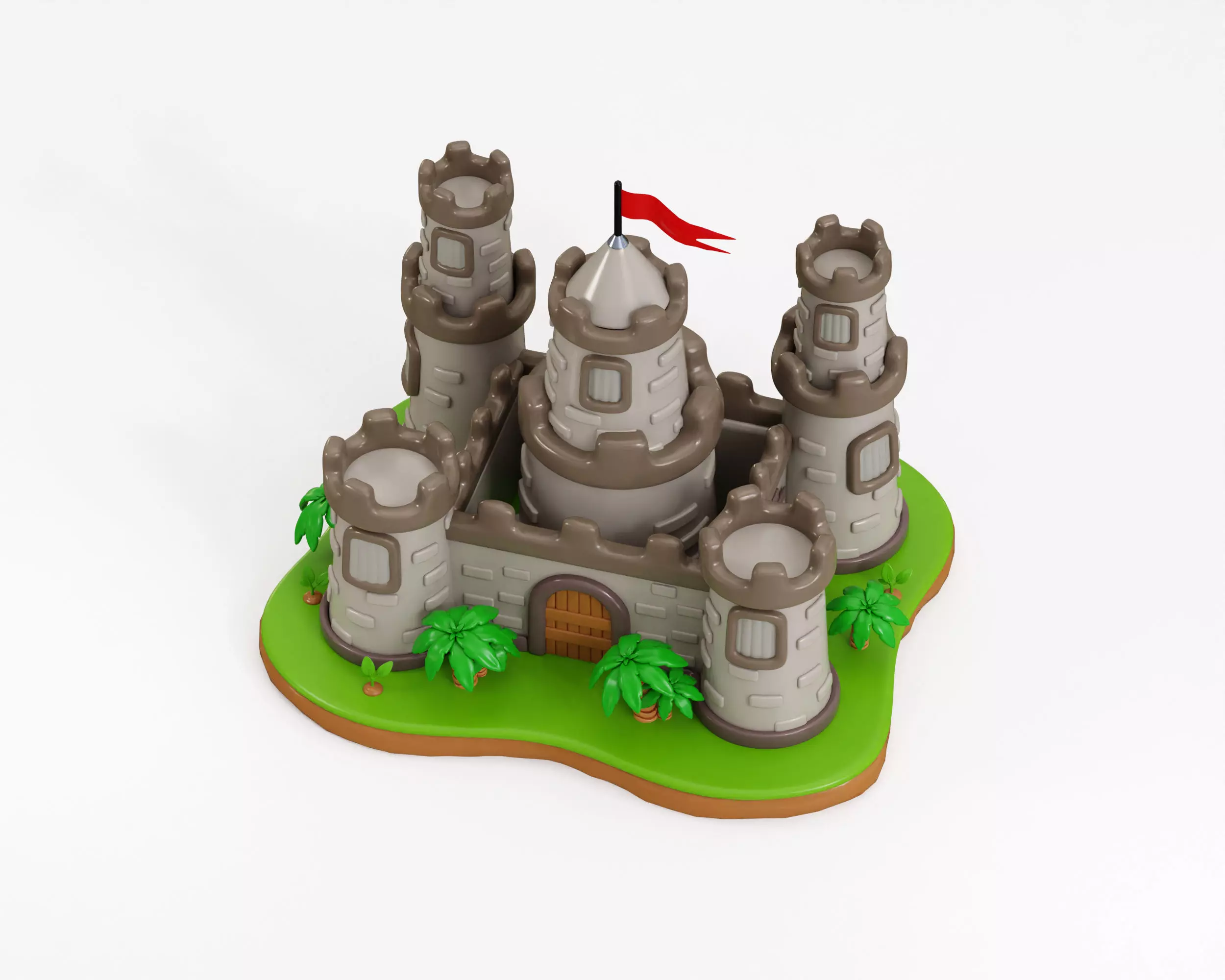 Cartoon Kingdom castle with tower Low-poly 3D model_6