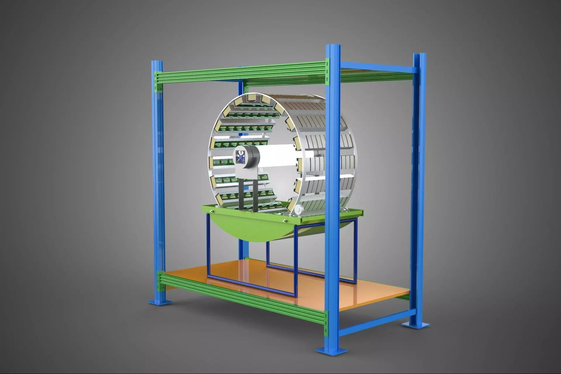 ROTARY HYDROPONIC PLANT FARM CAGE MODULAR FRAME SHELF RACK TRAY 3D model_6
