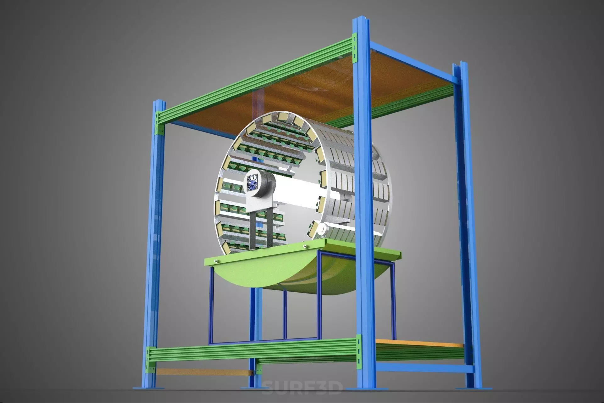 ROTARY HYDROPONIC PLANT FARM CAGE MODULAR FRAME SHELF RACK TRAY 3D model_12