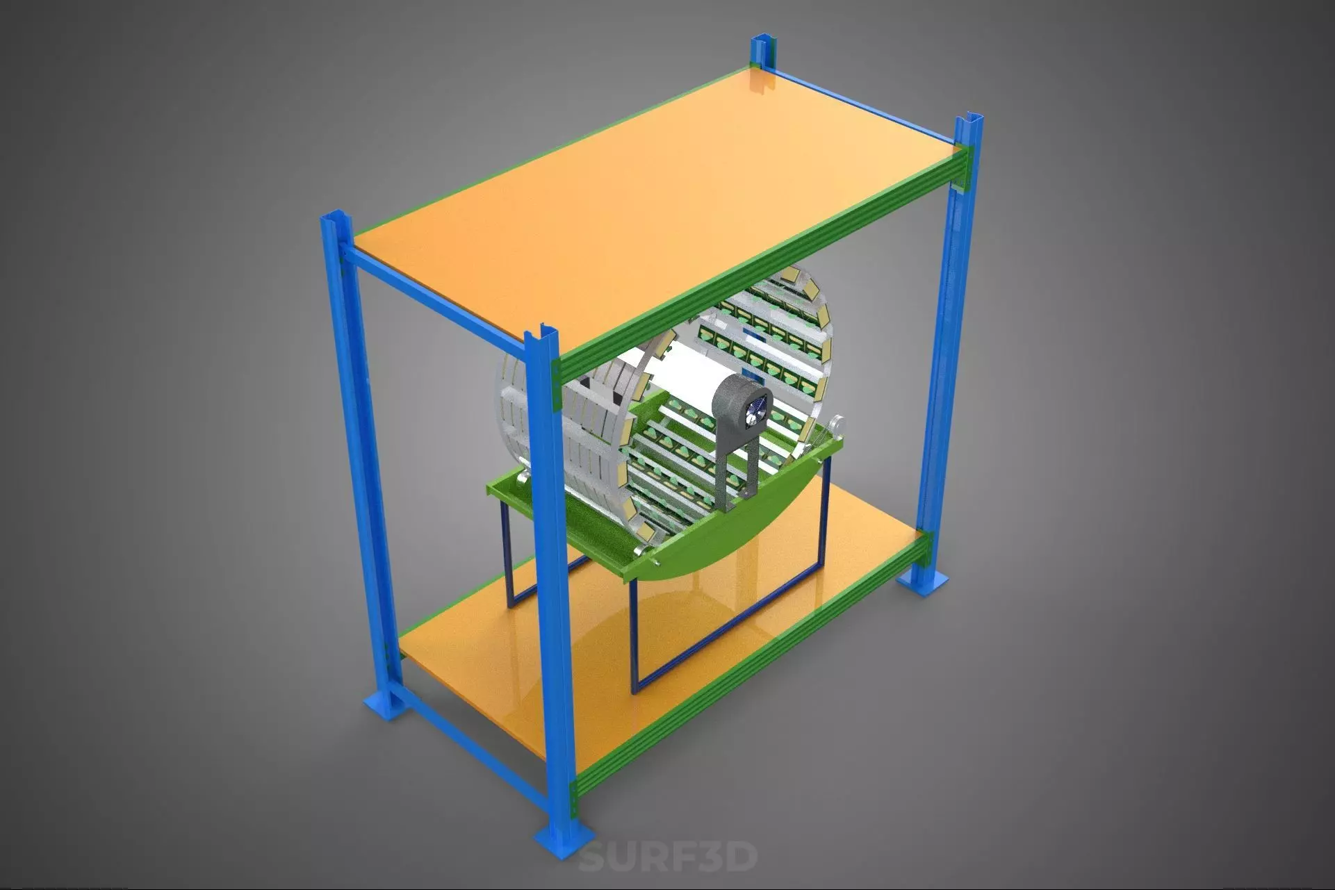ROTARY HYDROPONIC PLANT FARM CAGE MODULAR FRAME SHELF RACK TRAY 3D model_26