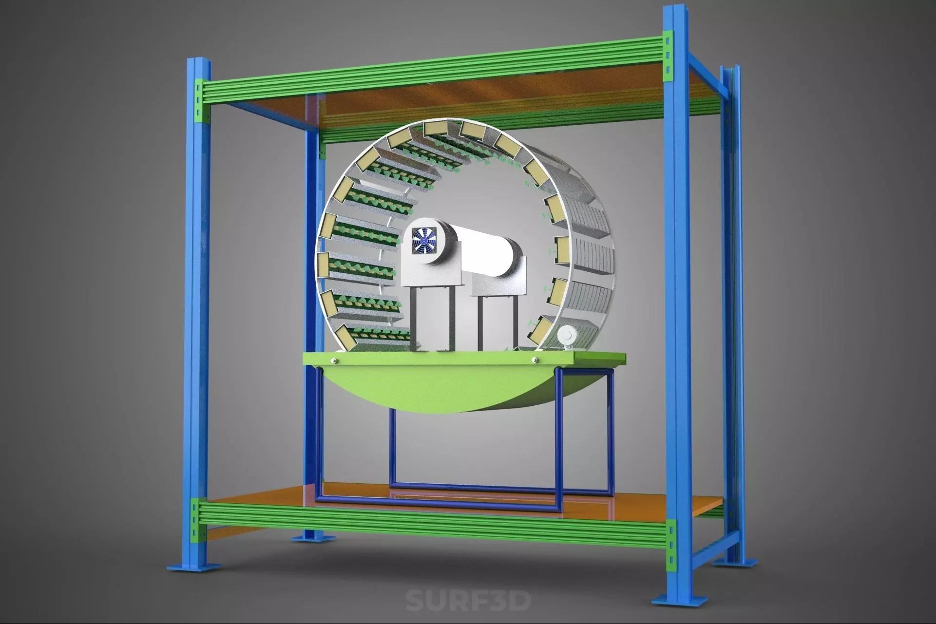 ROTARY HYDROPONIC PLANT FARM CAGE MODULAR FRAME SHELF RACK TRAY 3D model_25