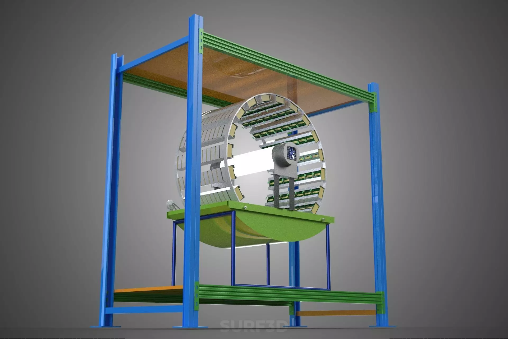 ROTARY HYDROPONIC PLANT FARM CAGE MODULAR FRAME SHELF RACK TRAY 3D model_14