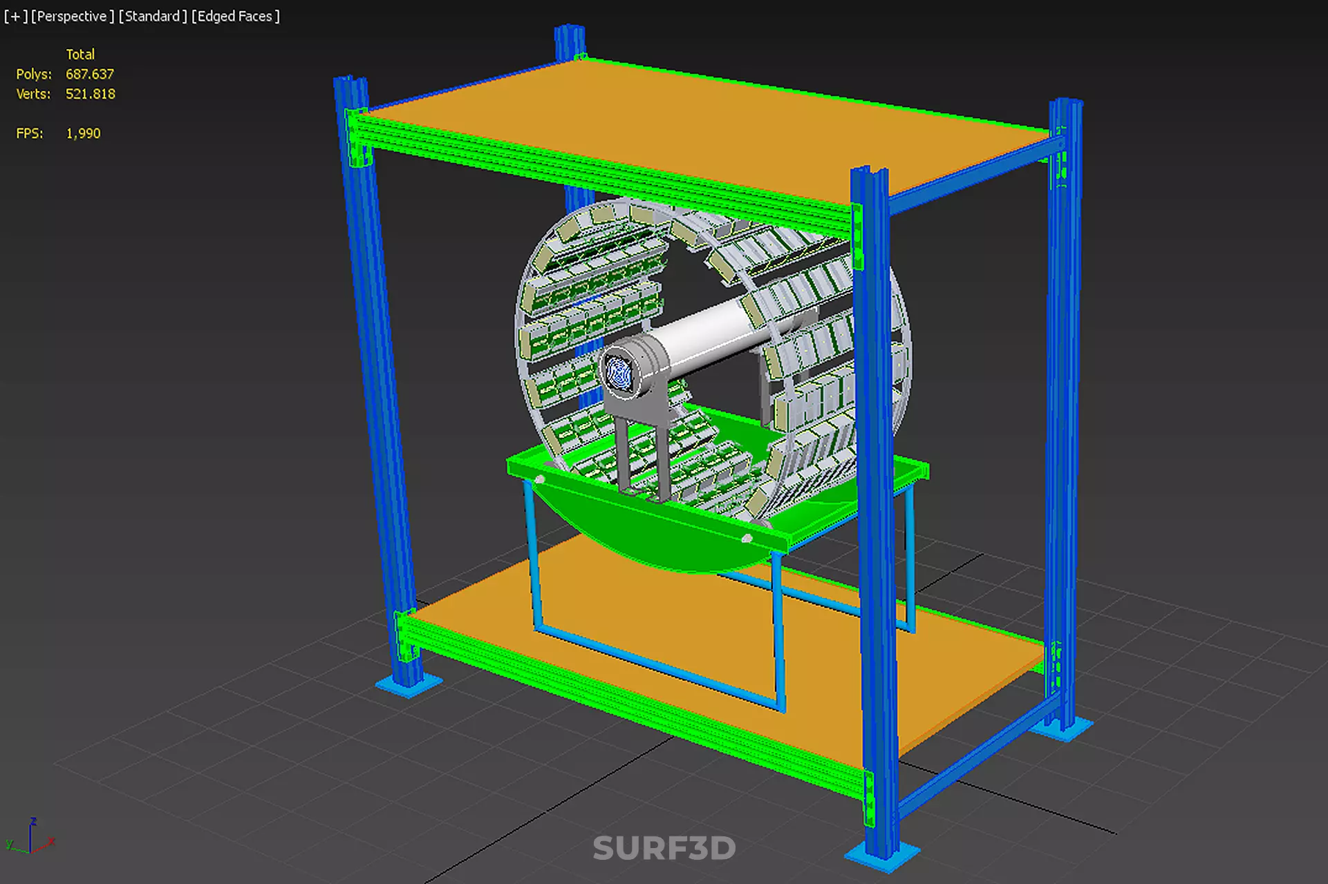 ROTARY HYDROPONIC PLANT FARM CAGE MODULAR FRAME SHELF RACK TRAY 3D model_28