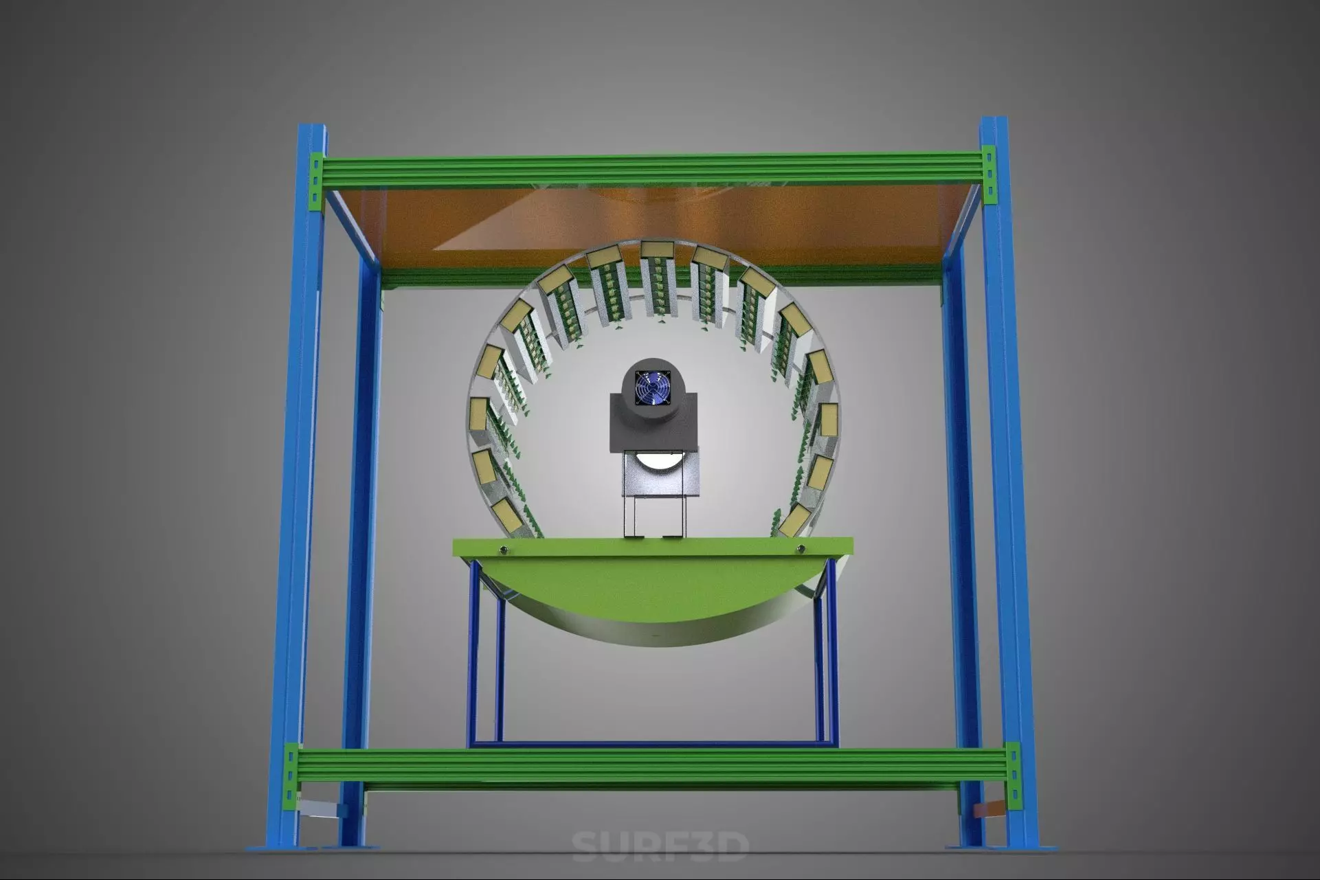 ROTARY HYDROPONIC PLANT FARM CAGE MODULAR FRAME SHELF RACK TRAY 3D model_15