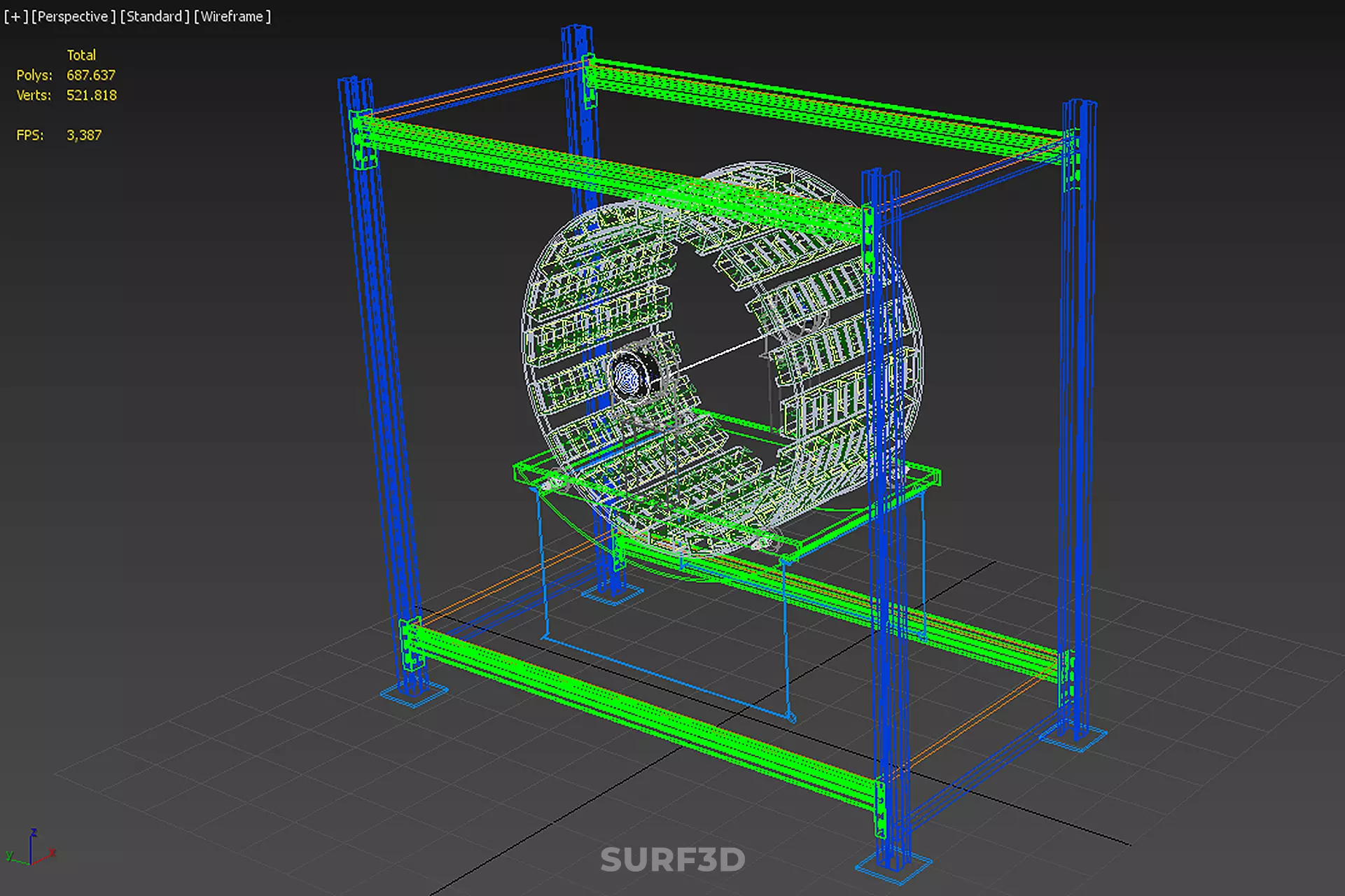 ROTARY HYDROPONIC PLANT FARM CAGE MODULAR FRAME SHELF RACK TRAY 3D model_27