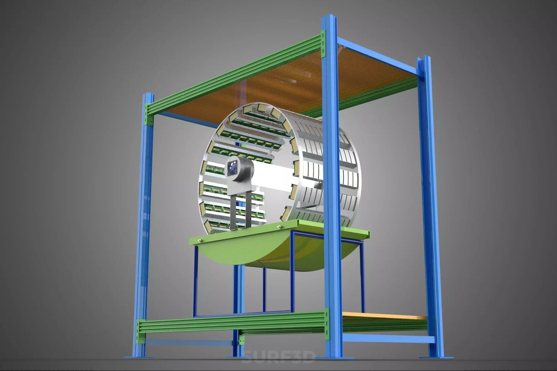 ROTARY HYDROPONIC PLANT FARM CAGE MODULAR FRAME SHELF RACK TRAY 3D model_16