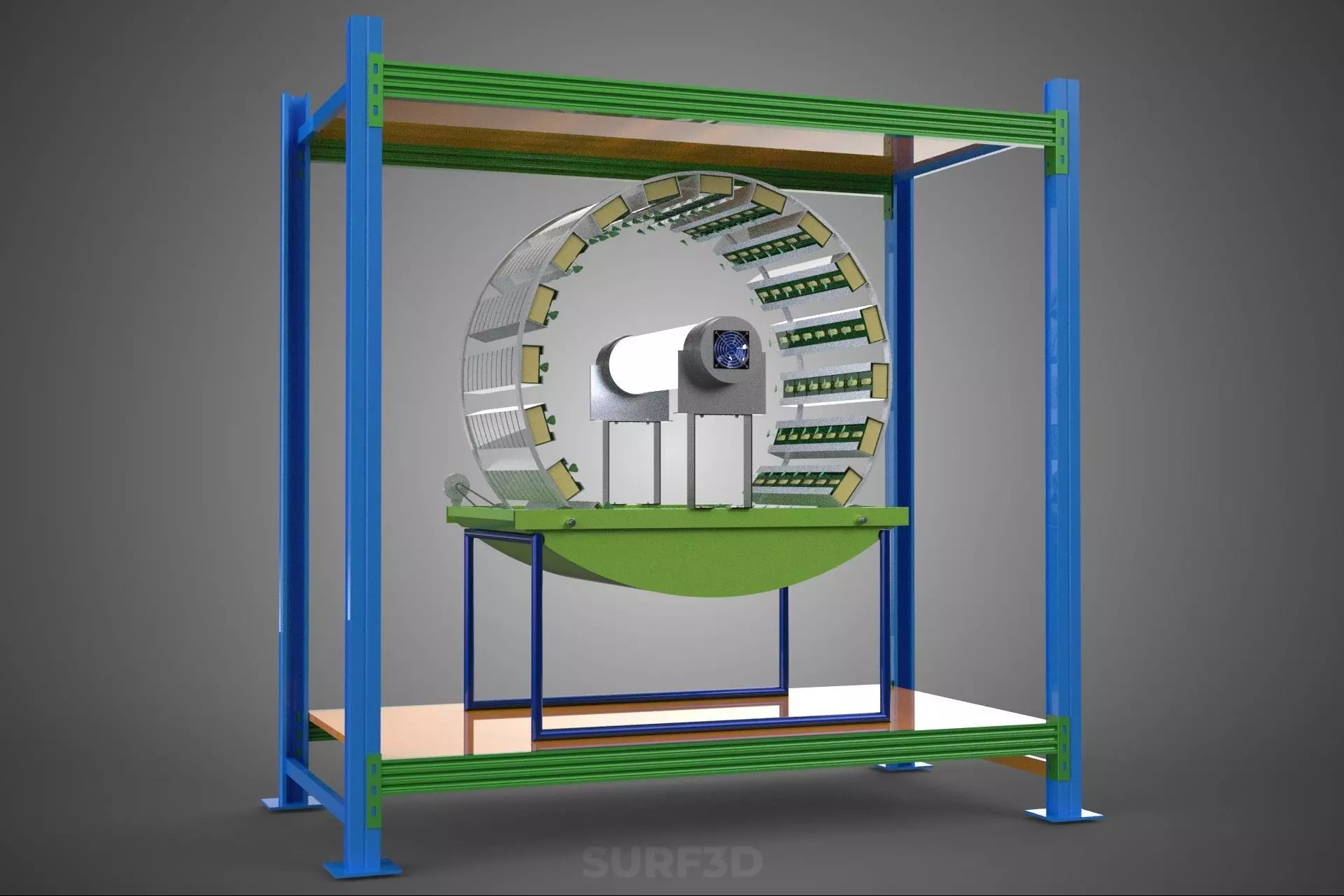 ROTARY HYDROPONIC PLANT FARM CAGE MODULAR FRAME SHELF RACK TRAY 3D model_23