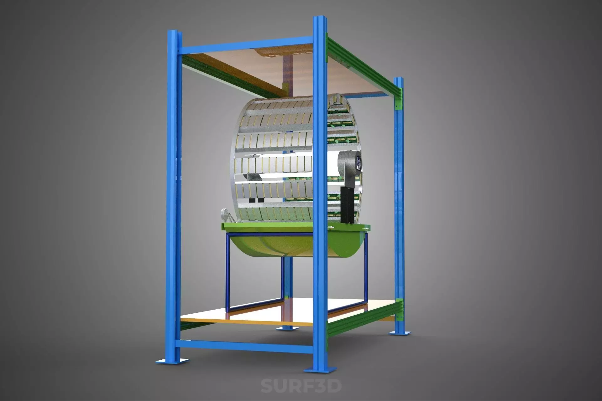 ROTARY HYDROPONIC PLANT FARM CAGE MODULAR FRAME SHELF RACK TRAY 3D model_20