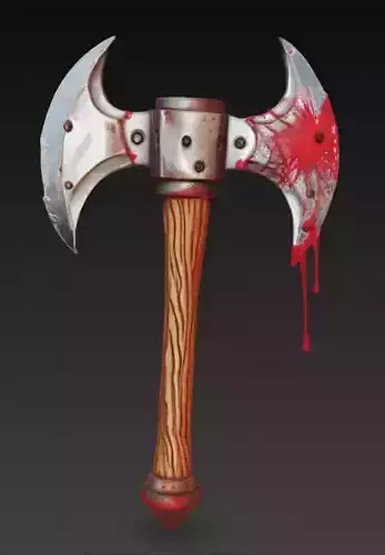 Bloody Double-Headed Axe 3D Horror Weapon Blood Drips Wood