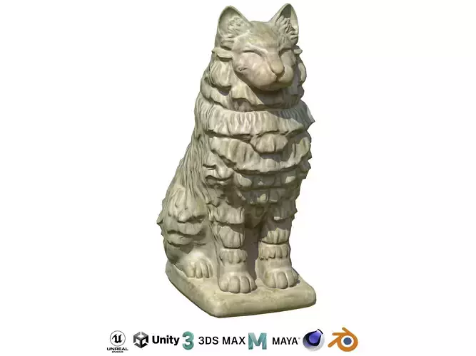 Furred cat marble statue