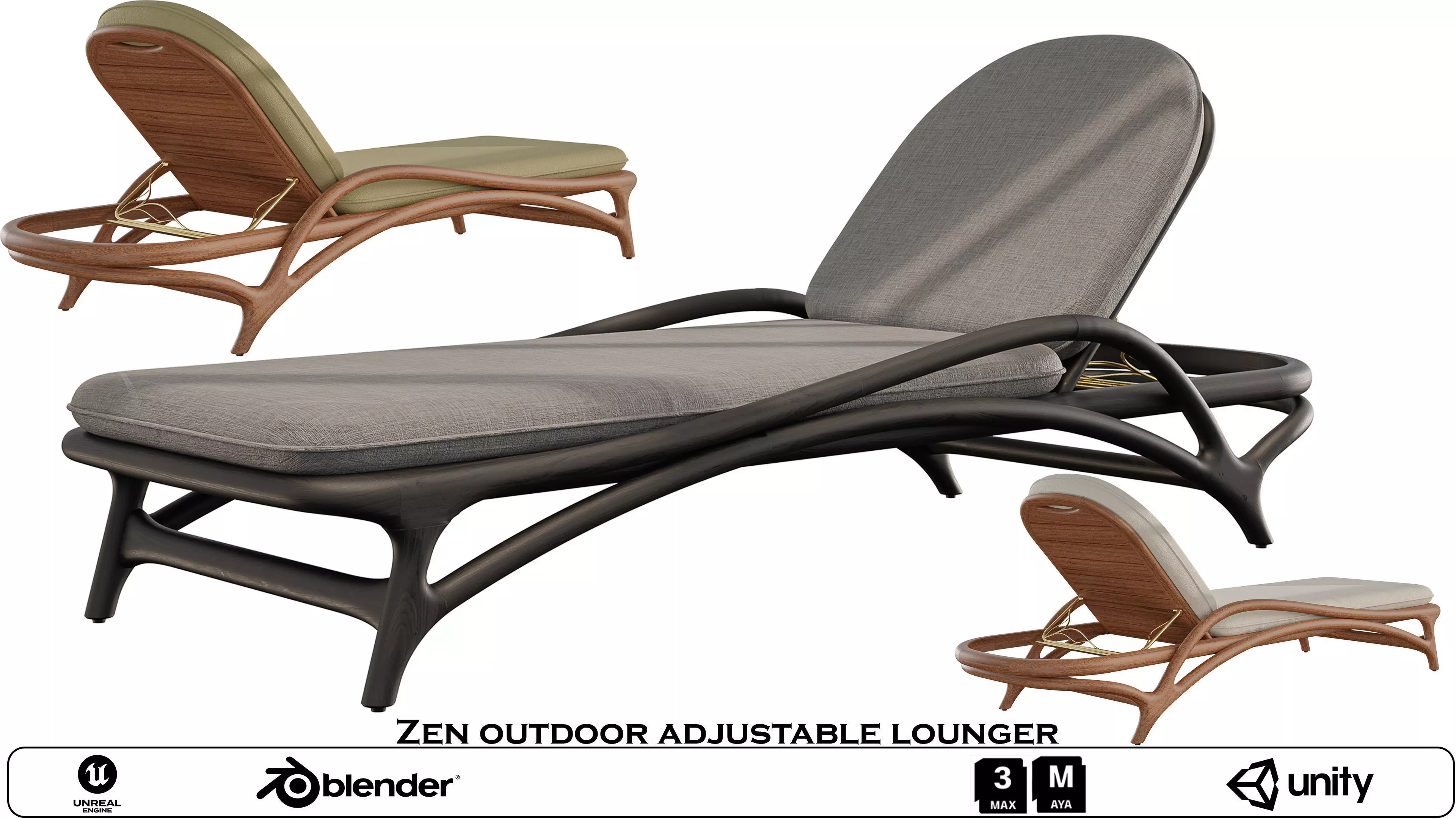 Zen outdoor adjustable lounger Low-poly 3D model