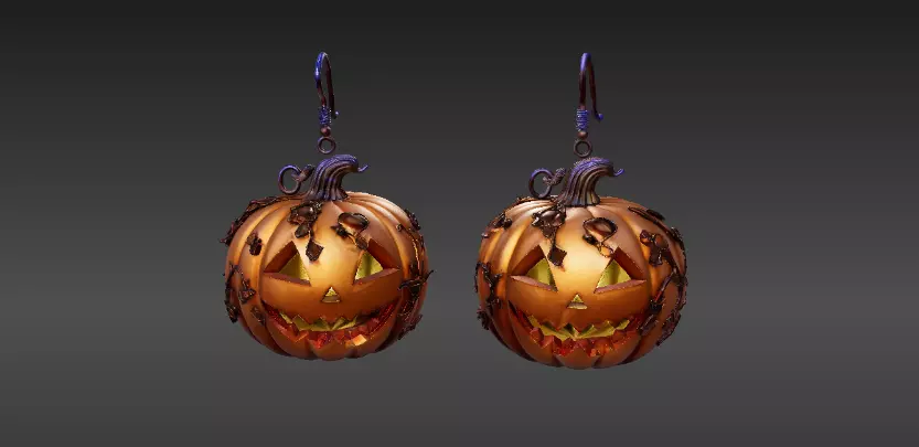 Halloween Pumpkin Earrings Cute Spooky 3D Printable 3D print model_0