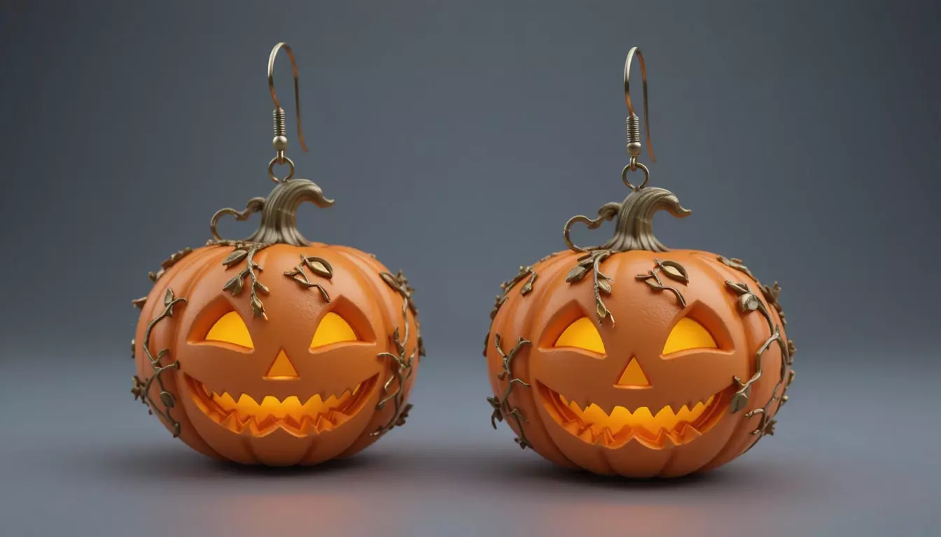 Halloween Pumpkin Earrings Cute Spooky 3D Printable 3D print model_2