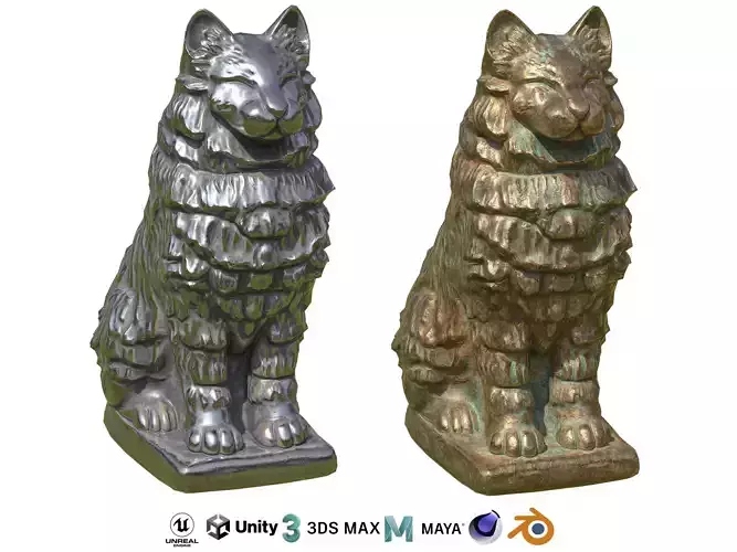 Furred cat metal statues