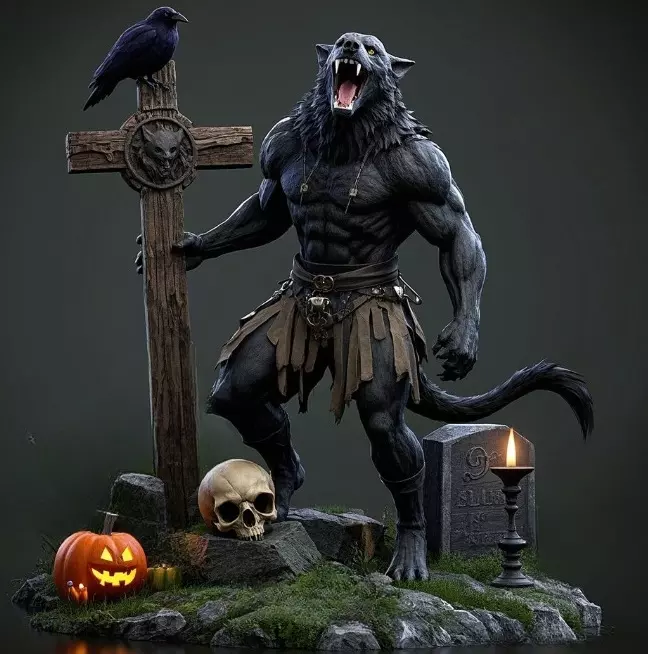 2412COLORFUL Werewolf Howling  3D Model  monster 3D print model_4