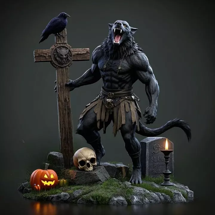 2412COLORFUL Werewolf Howling  3D Model  monster 3D print model_3