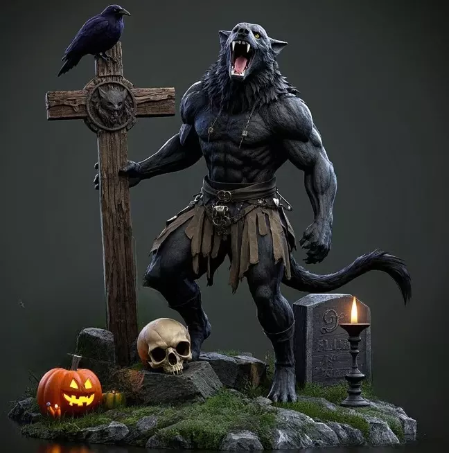 2412COLORFUL Werewolf Howling  3D Model  monster 3D print model_5