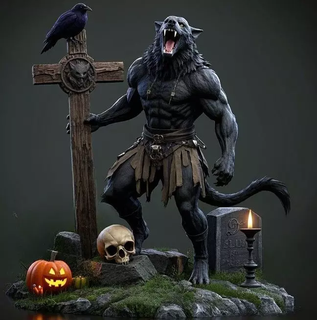 2412COLORFUL Werewolf Howling  3D Model  monster 3D print model_6