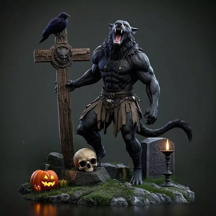 2412COLORFUL Werewolf Howling  3D Model  monster 3D print model_2