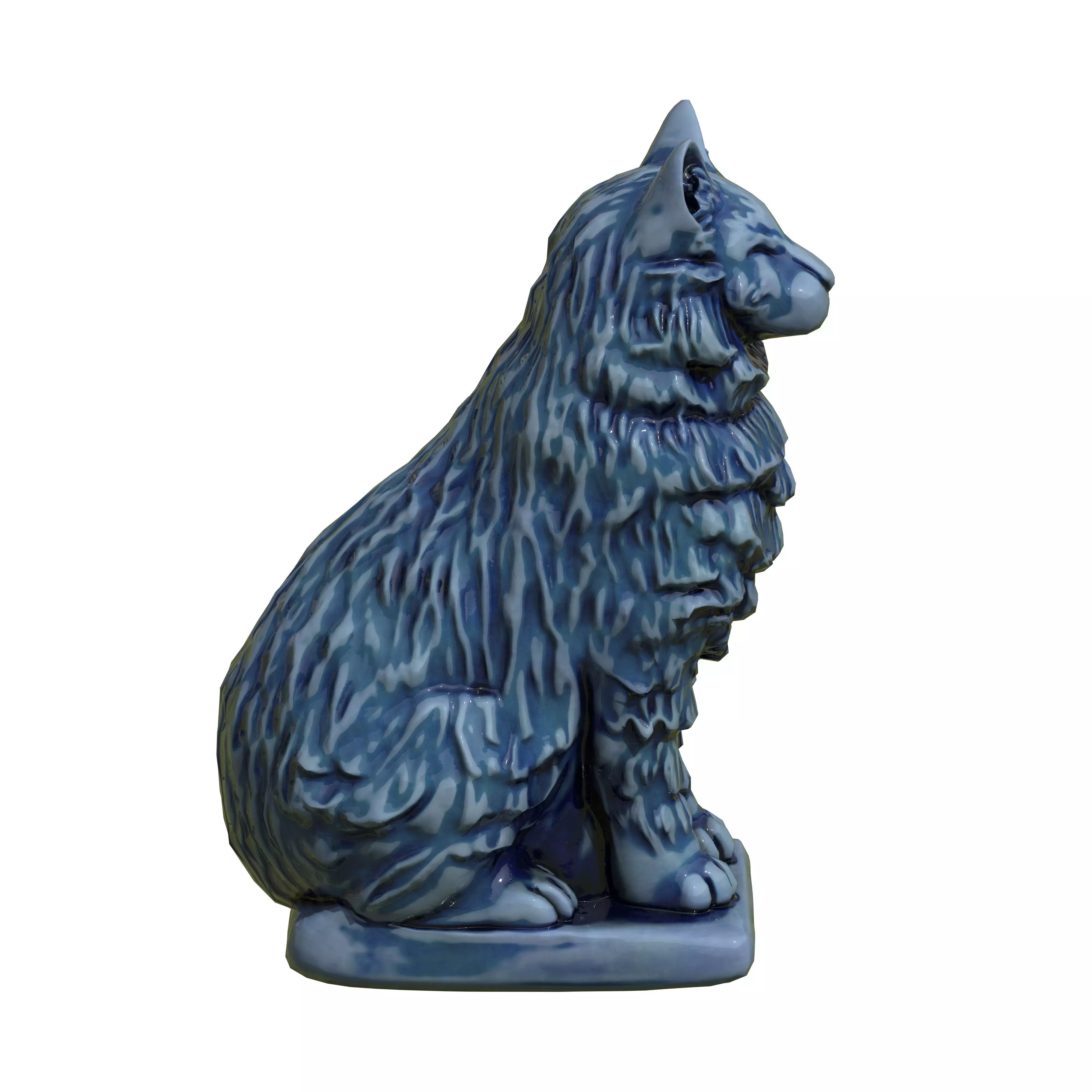 Furred cat Porcelain statues Low-poly 3D model_2
