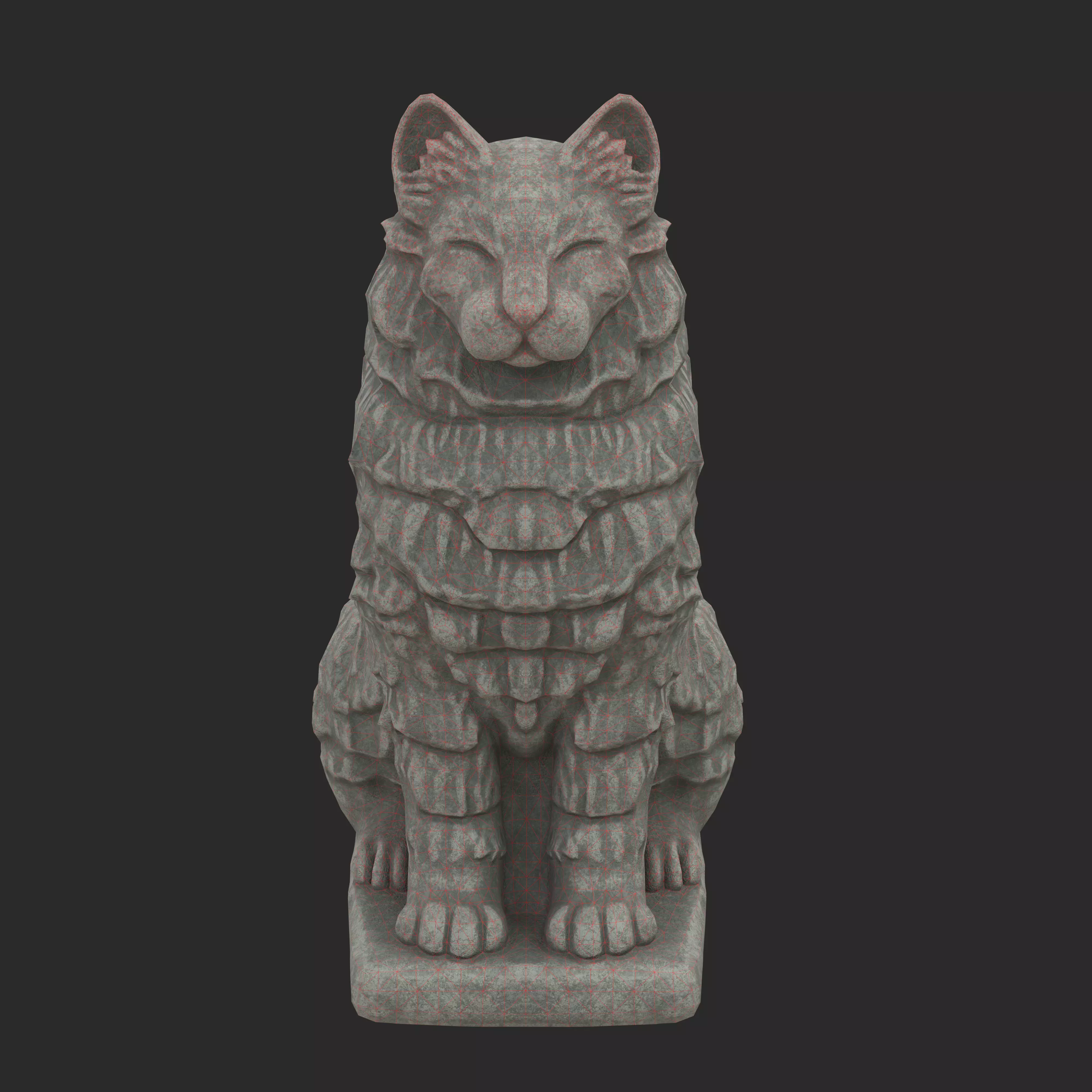 Furred cat Porcelain statues Low-poly 3D model_10