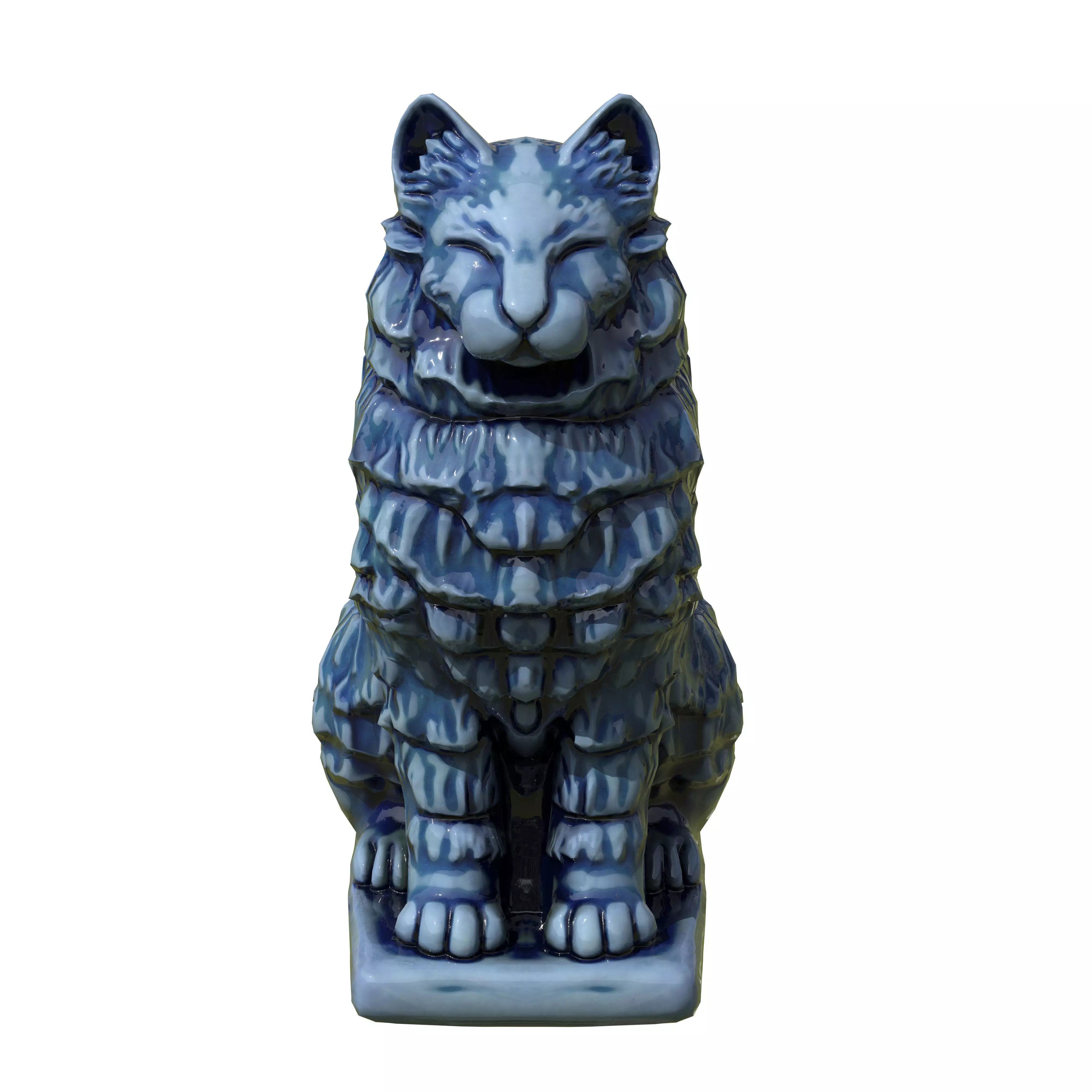 Furred cat Porcelain statues Low-poly 3D model_4