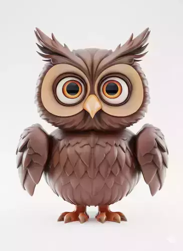 Cute Cartoon Owl 3D Fluffy Bird Big Eyes Feathered Wings