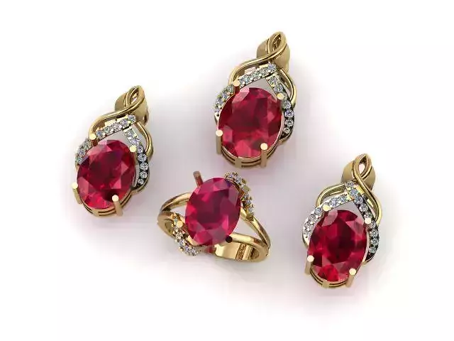 New Design Ruby And Diamonds pendant set Ready TO Print