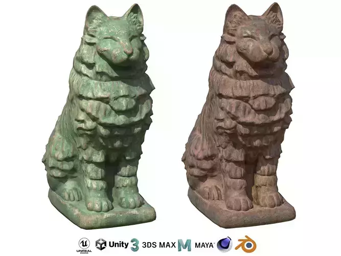 Furred cat rusted statues