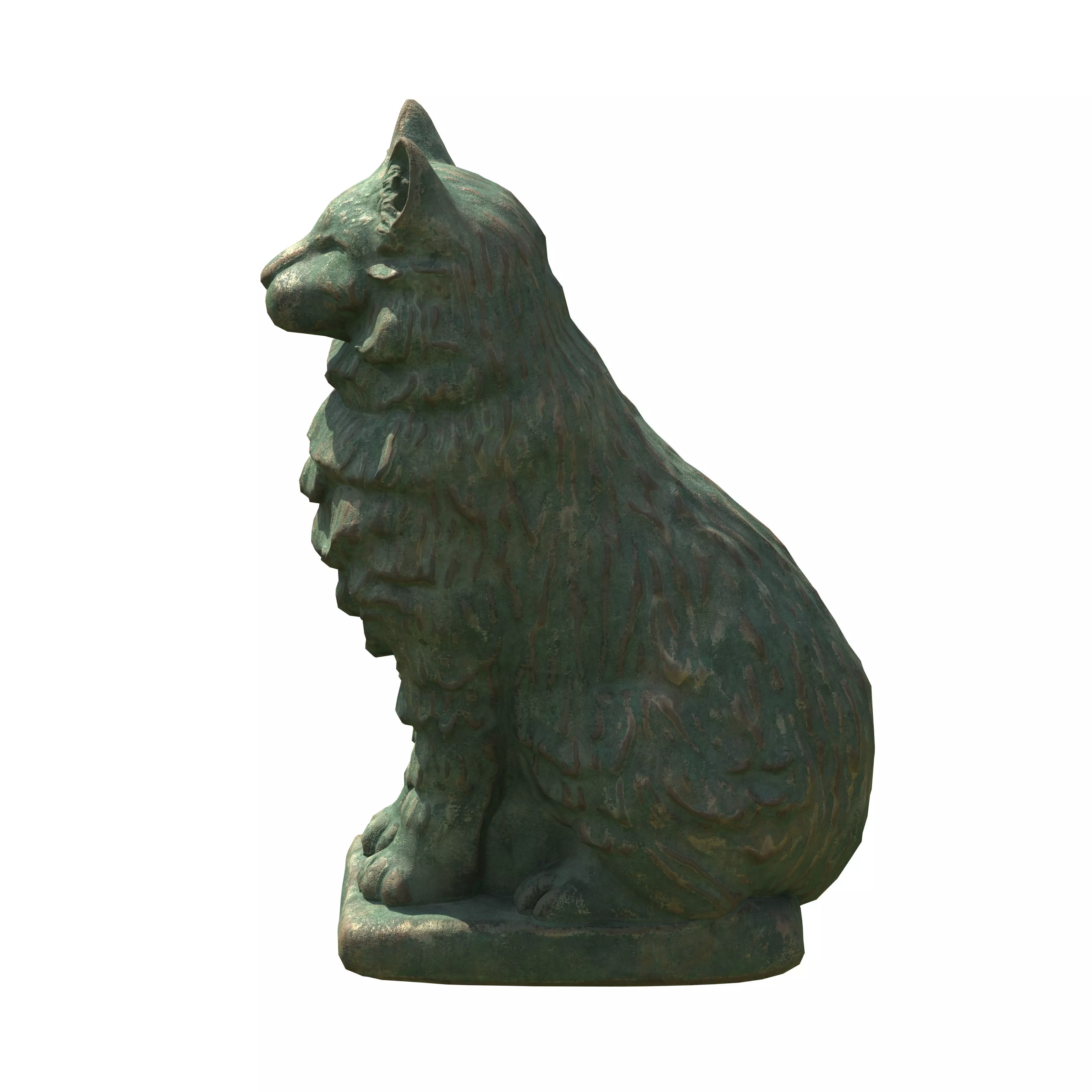 Furred cat rusted statues Low-poly 3D model_1