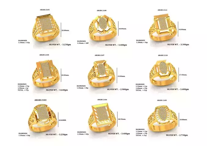 26 Gents Gold Rings Pack Diamond Accent Mens Ring 3D Models