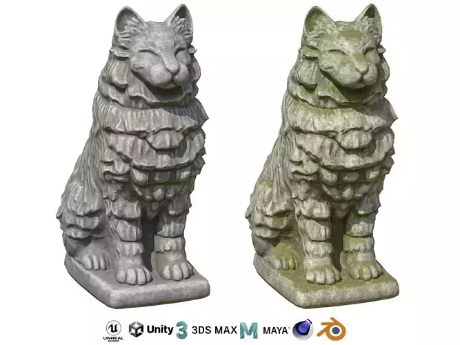 Furred cat stone statues