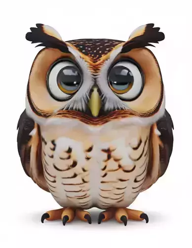 Cute Cartoon Owl 3D Fluffy Bird Big Eyes Feathered Wings