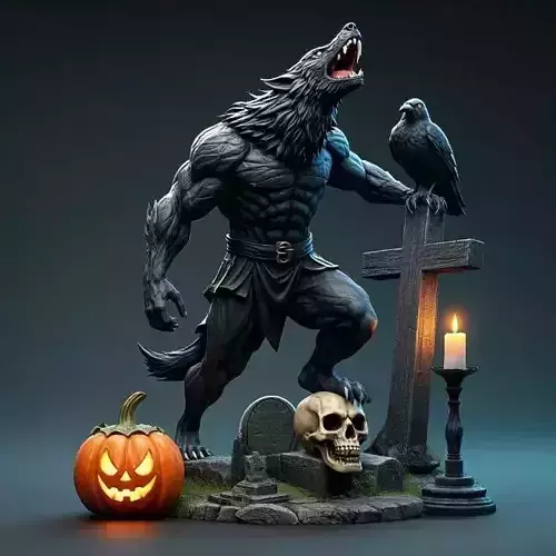 2413COLOR  Werewolf Howling  3D Model  magic