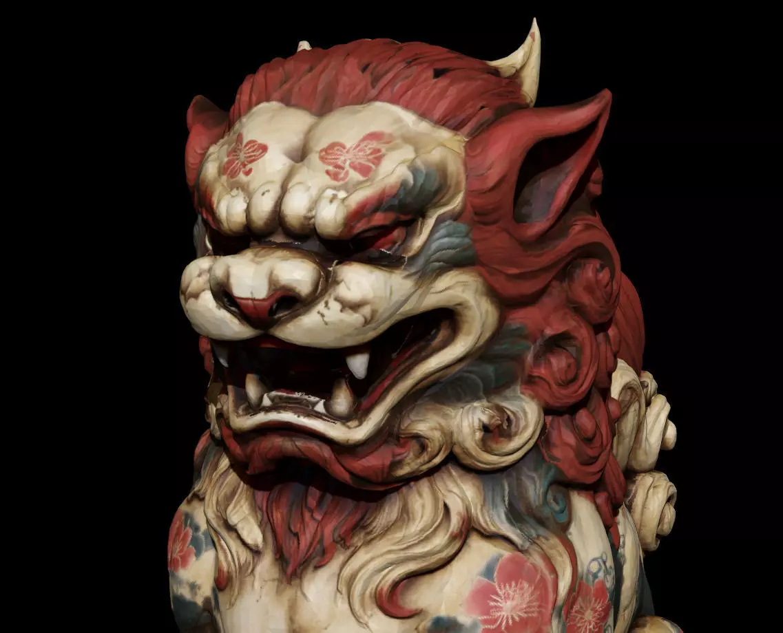 Japanese Komainu - Guardian Lion-Dog Statue Tattoo Low-poly 3D print model_7