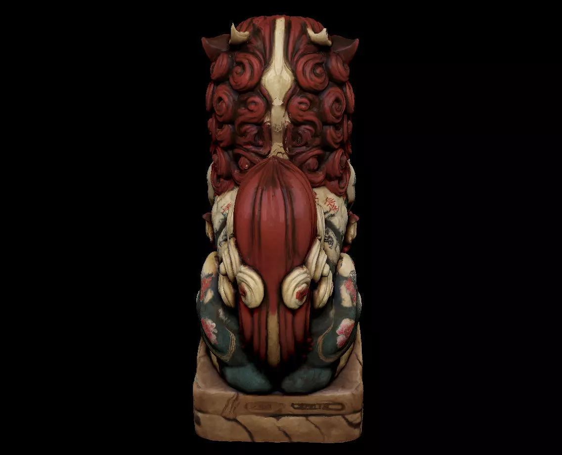 Japanese Komainu - Guardian Lion-Dog Statue Tattoo Low-poly 3D print model_4