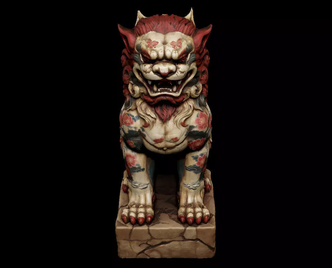 Japanese Komainu - Guardian Lion-Dog Statue Tattoo Low-poly 3D print model_2