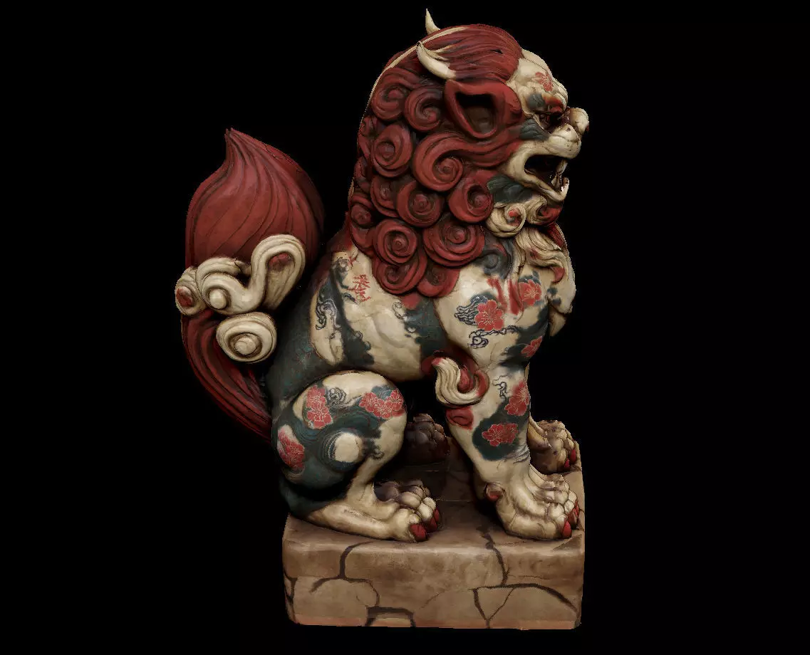 Japanese Komainu - Guardian Lion-Dog Statue Tattoo Low-poly 3D print model_3