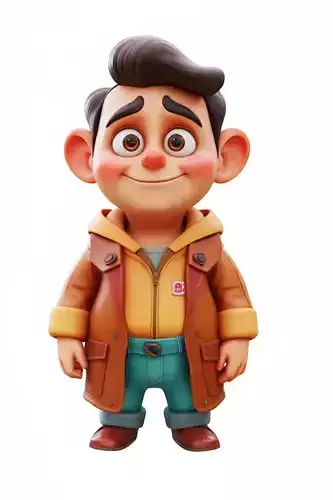 Cute Cartoon Boy 3D Playful Character Hoodie Brown Hair