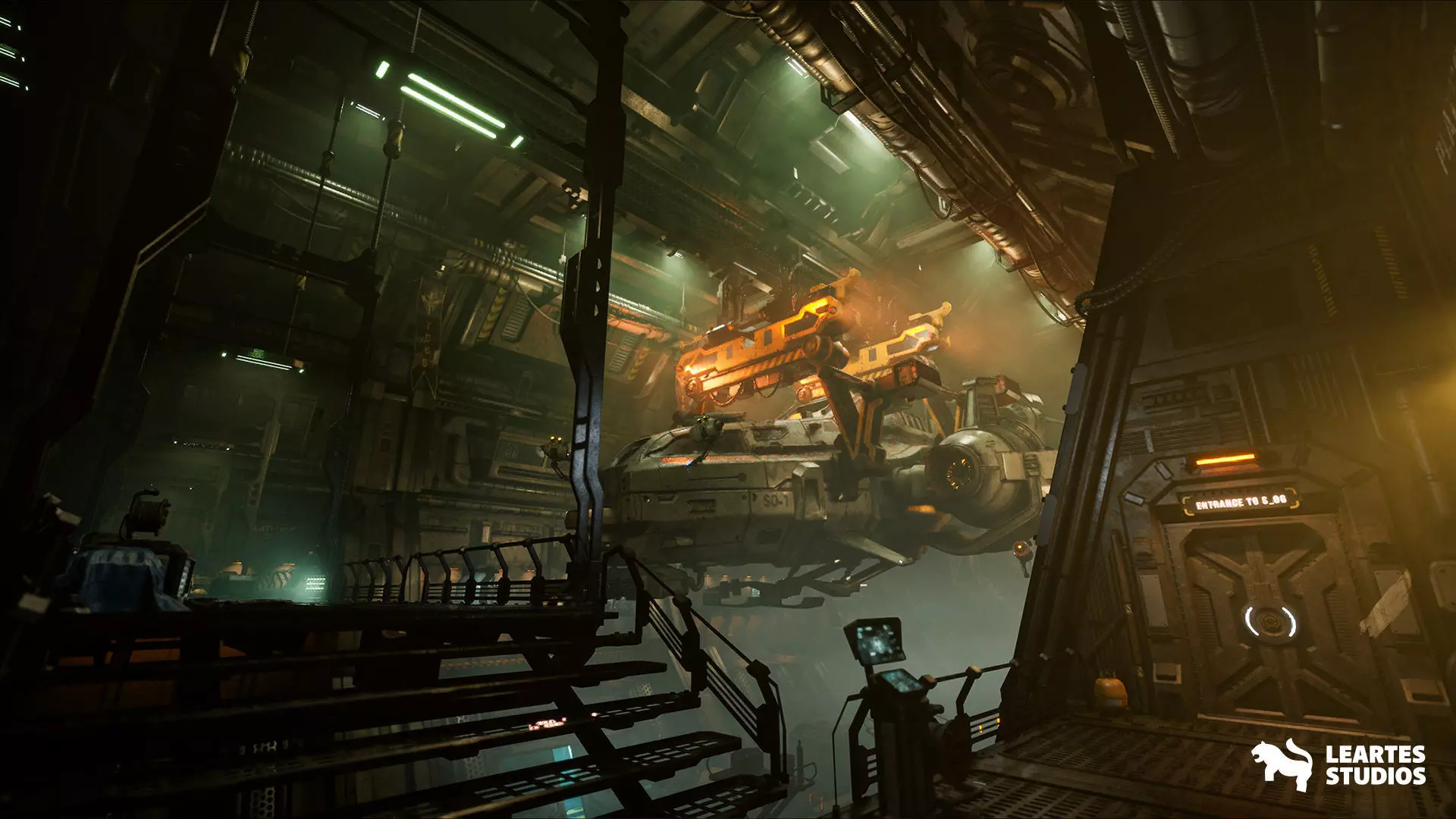 Sci-Fi Spaceship Hangar Environment Low-poly 3D model_0