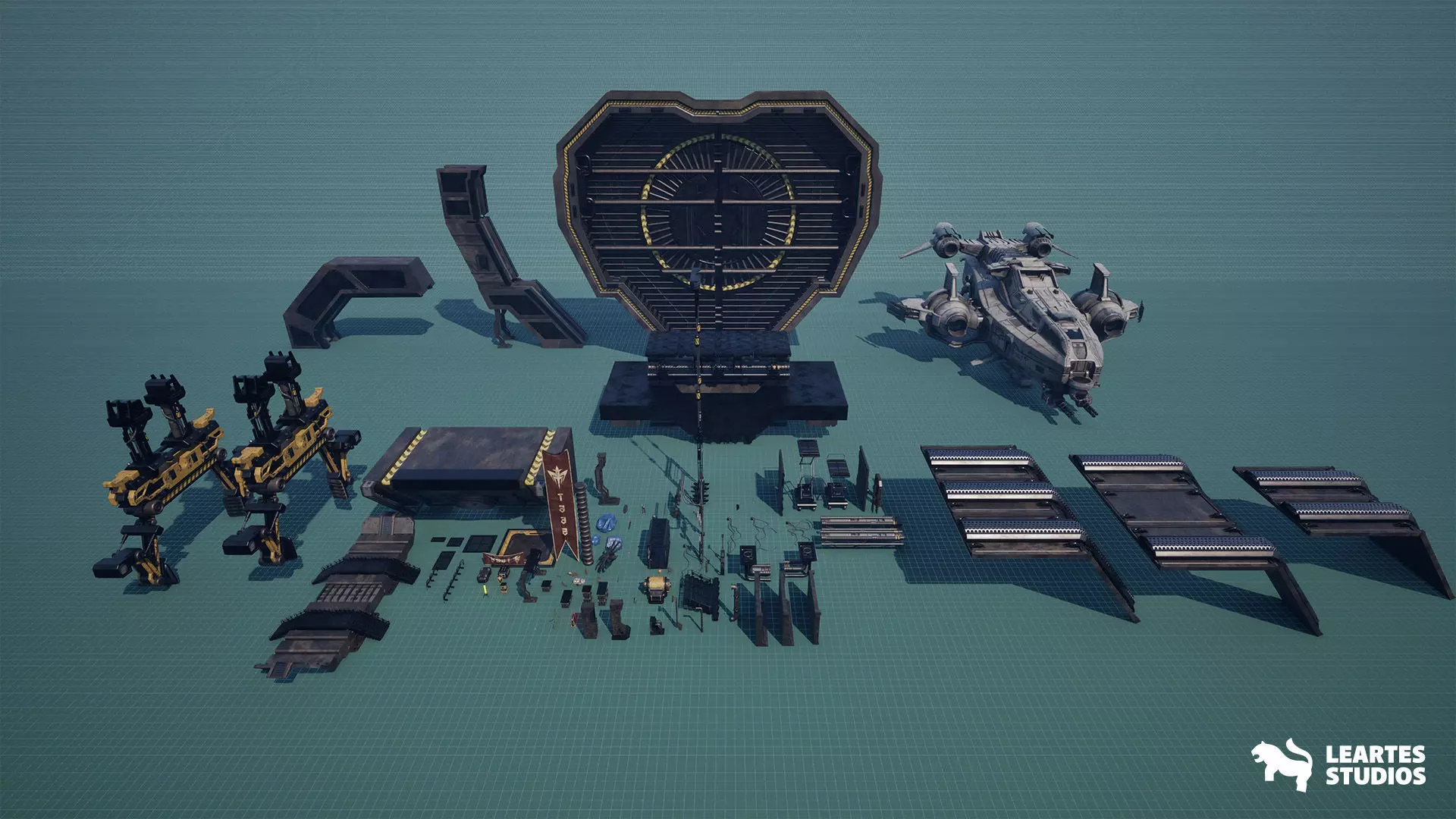 Sci-Fi Spaceship Hangar Environment Low-poly 3D model_27