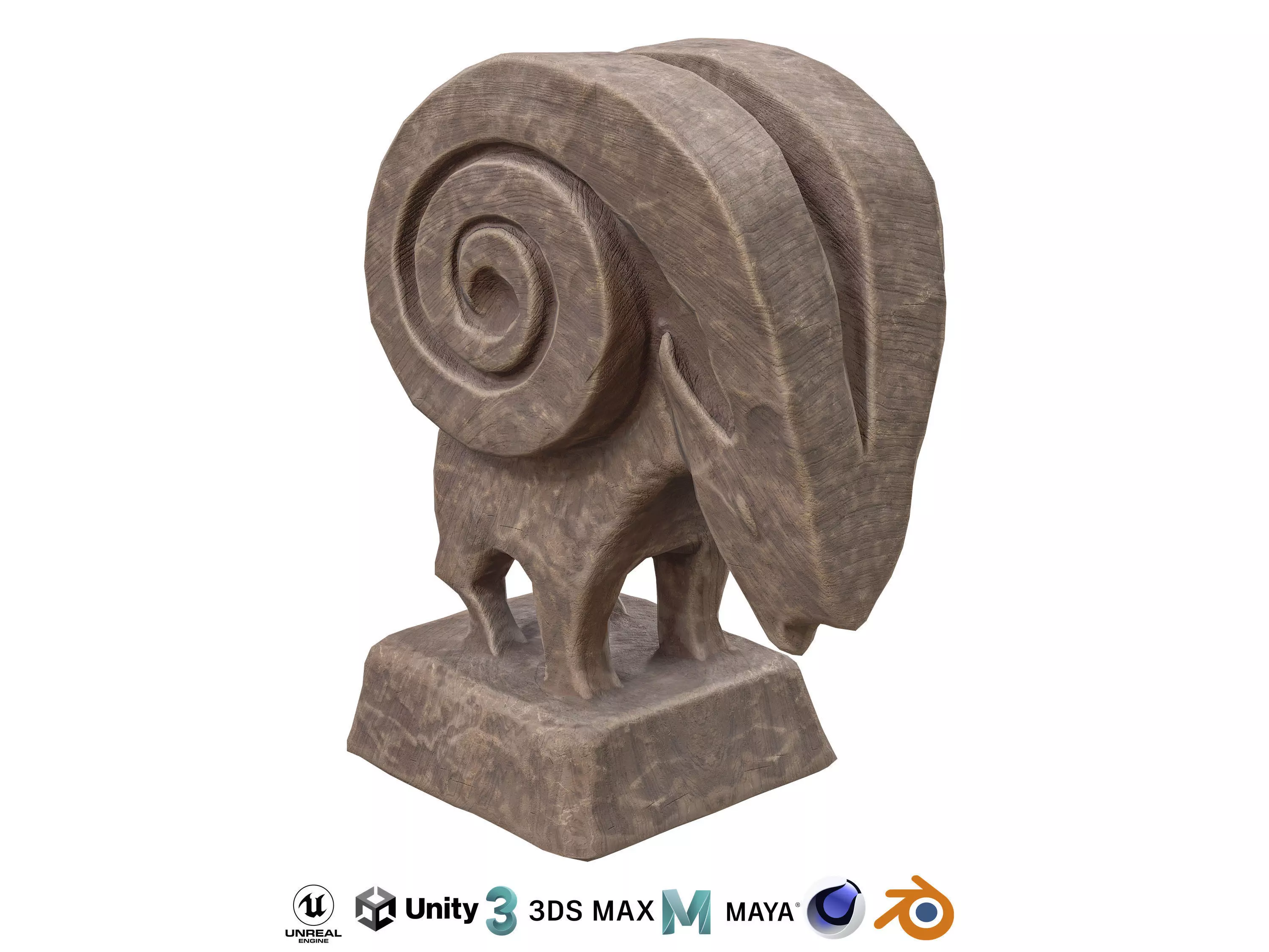 Ram abstract wood statue Low-poly 3D model