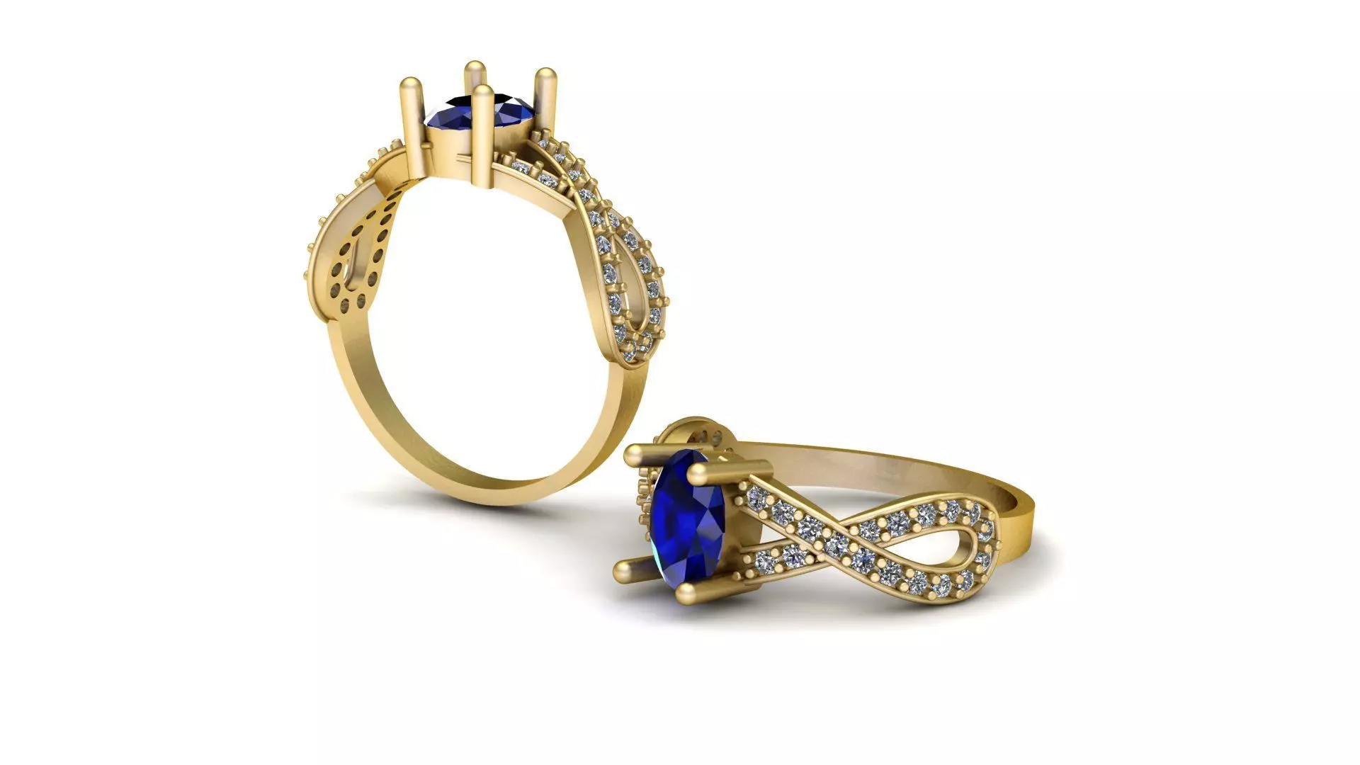 Gold Infinity Ring with Blue Sapphire 3D print model