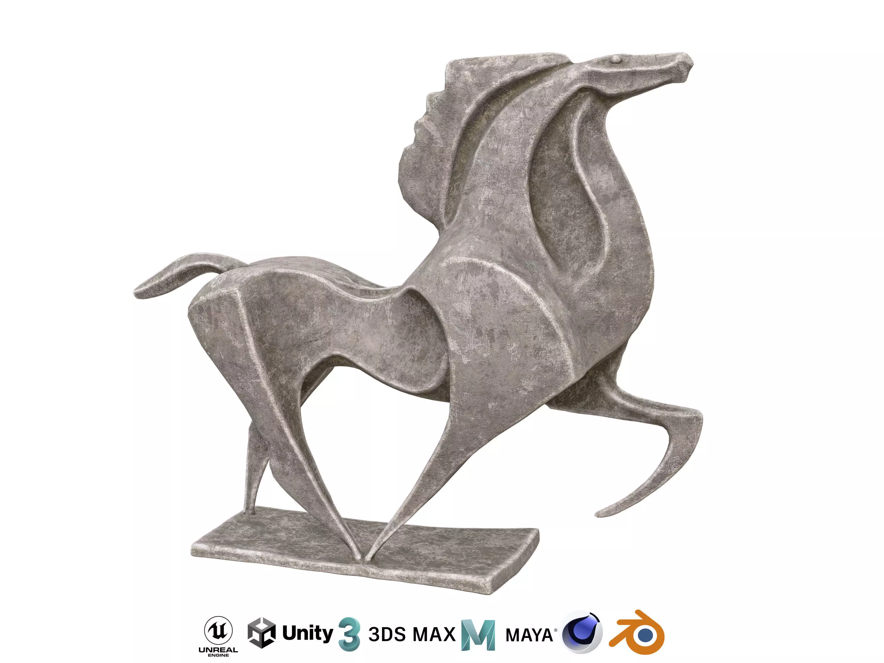 Horse abstract stone statue Low-poly 3D model