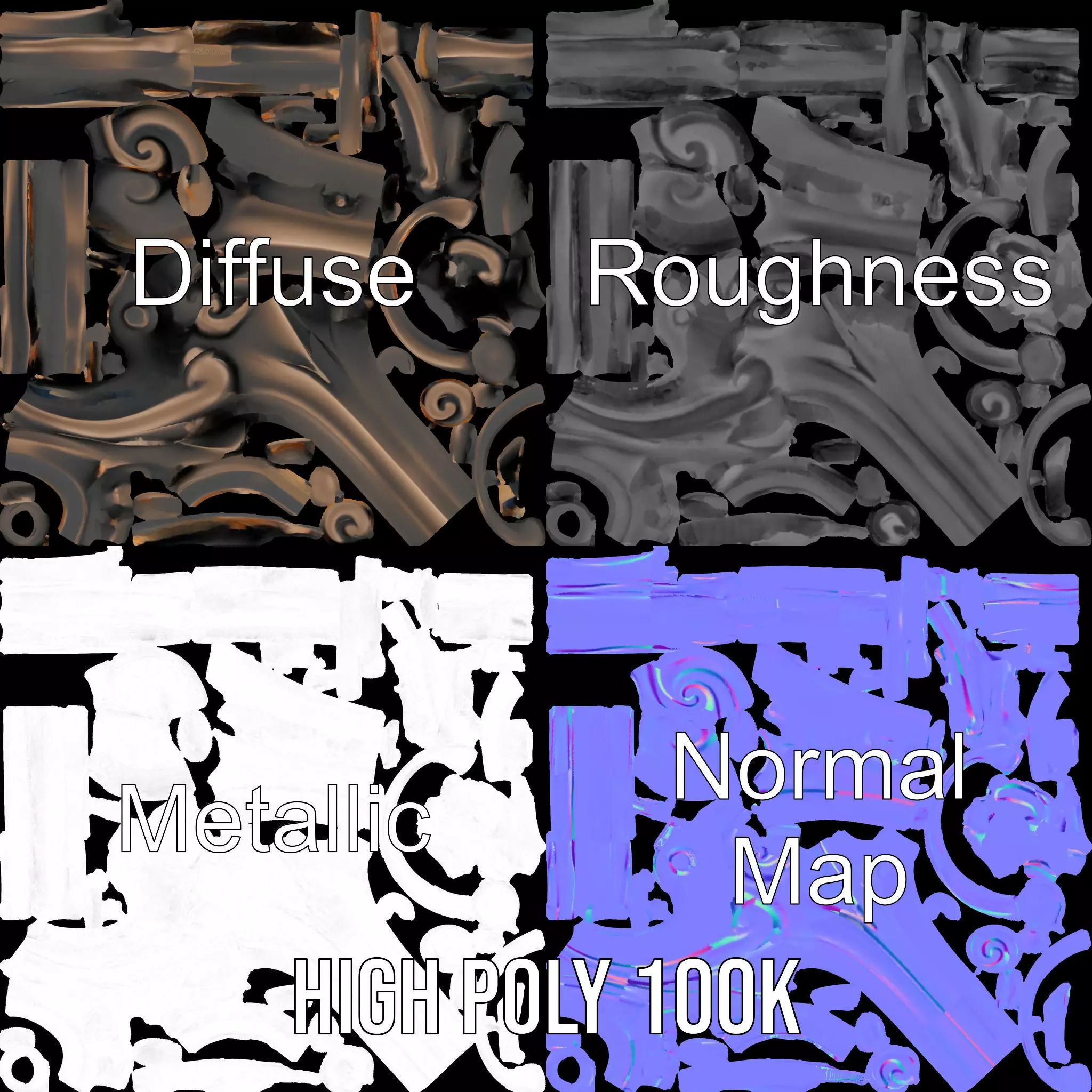 Ornate Bronze Handle model pack Low-poly 3D model_4