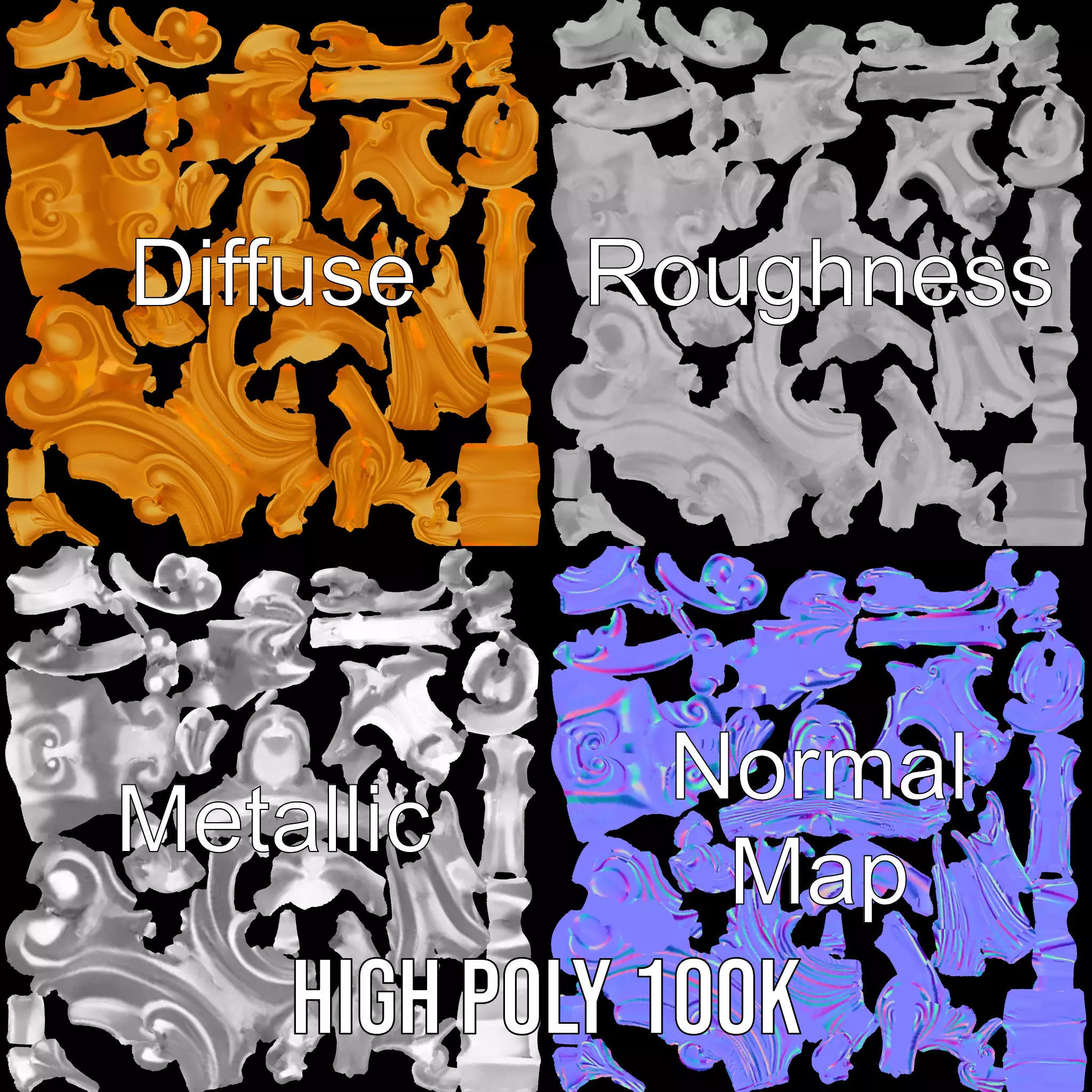 Elegant Gold Ornament model pack Low-poly 3D model_4