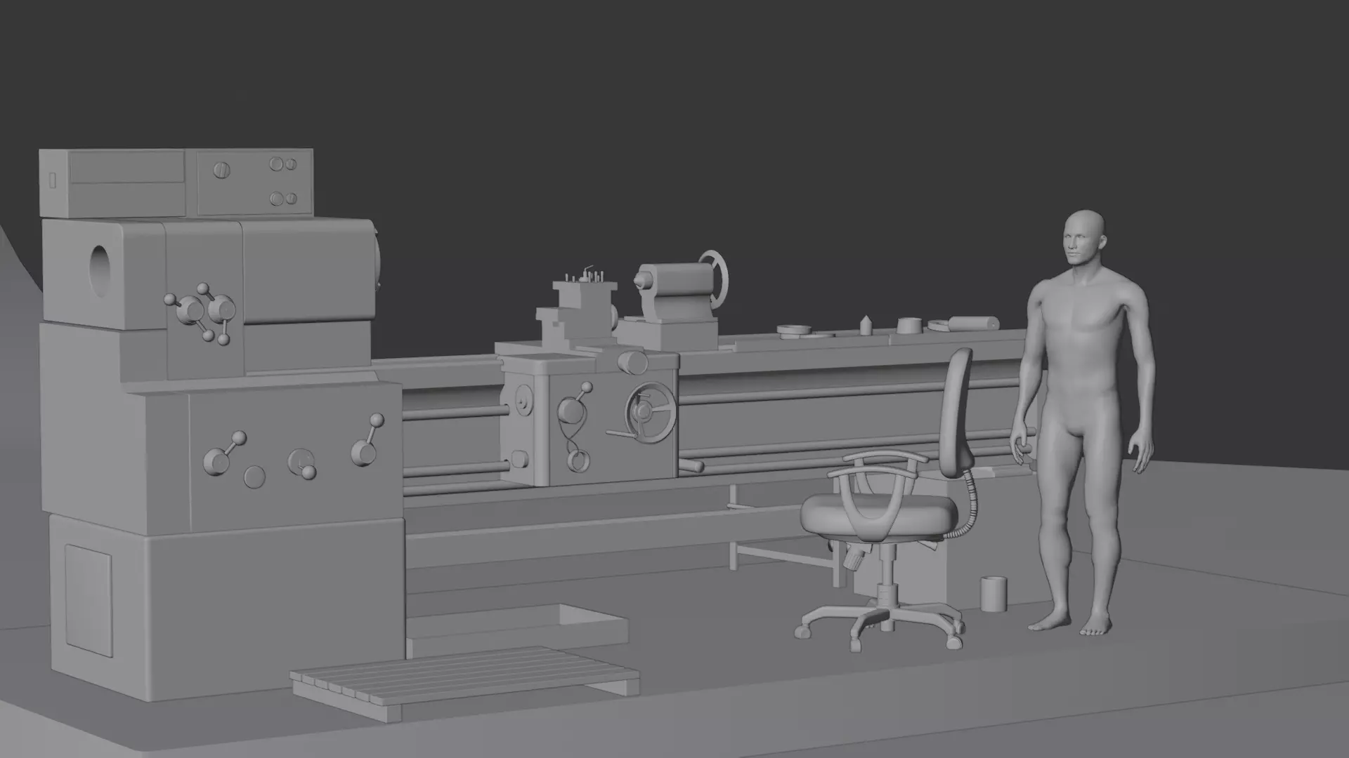 Industrial Lathe Machine High Quality 3D Model Low-poly 3D model_5