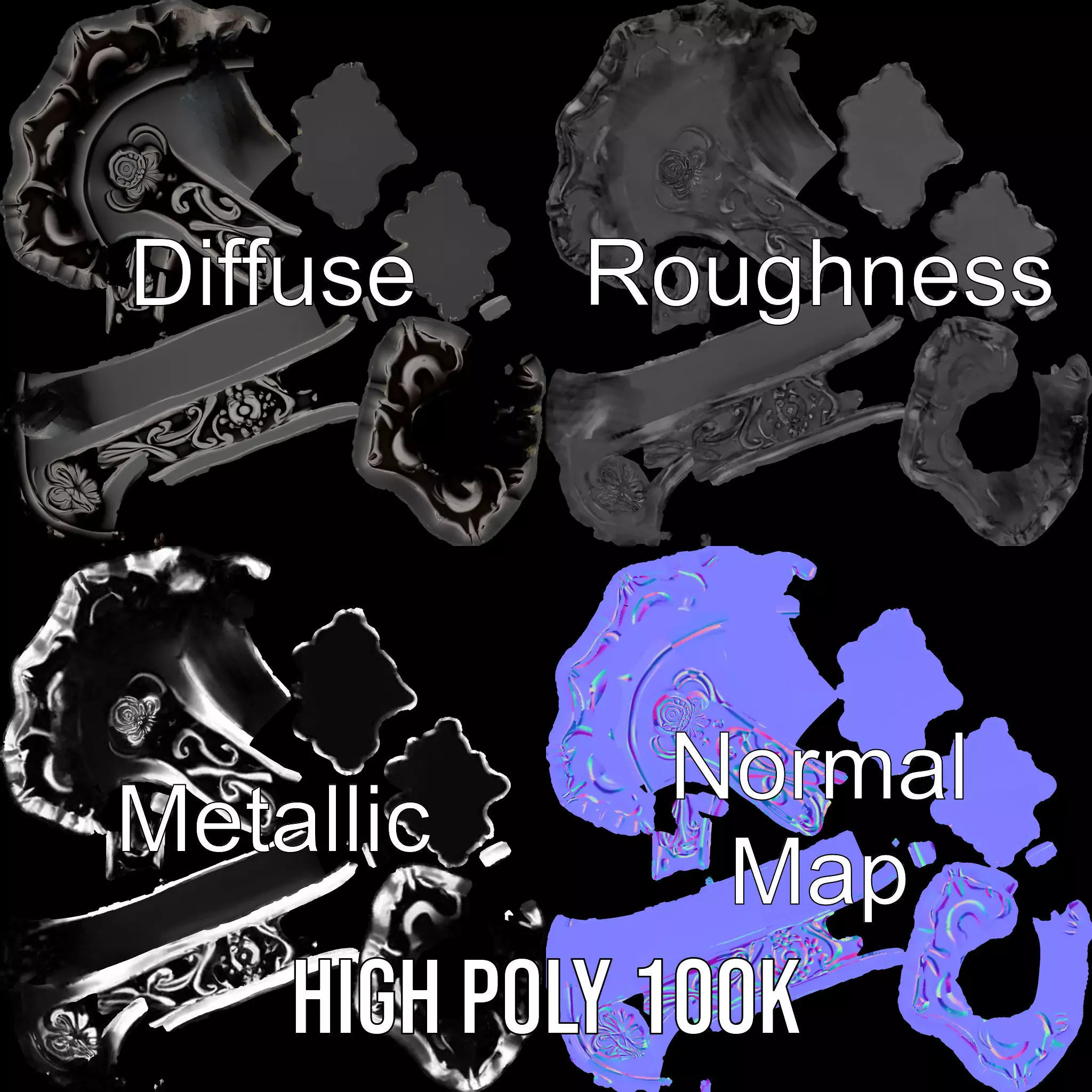 Vintage Ornate Handle model pack Low-poly 3D model_4