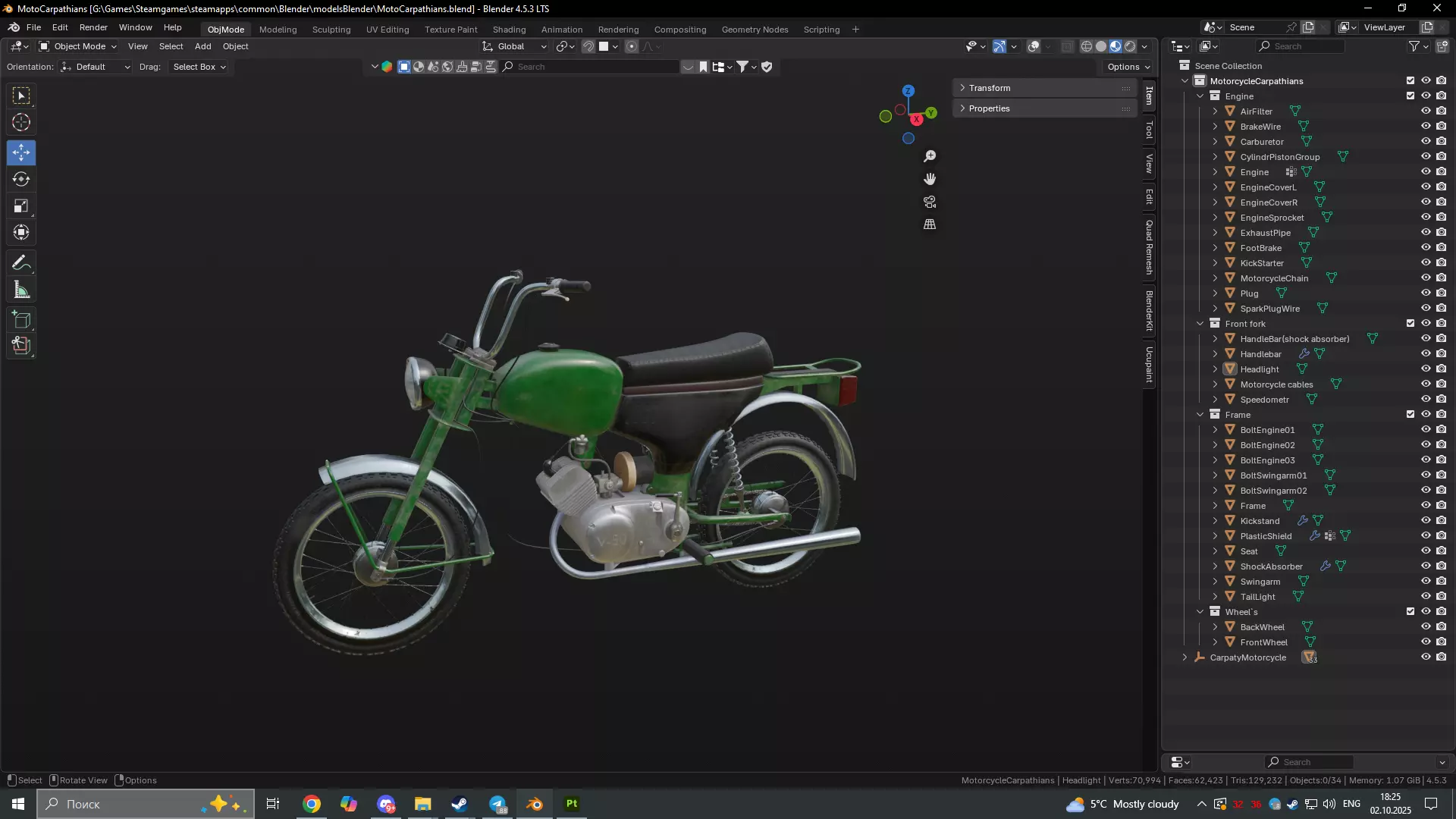 Soviet motorcycle Carpathians-2 Low-poly 3D model_8