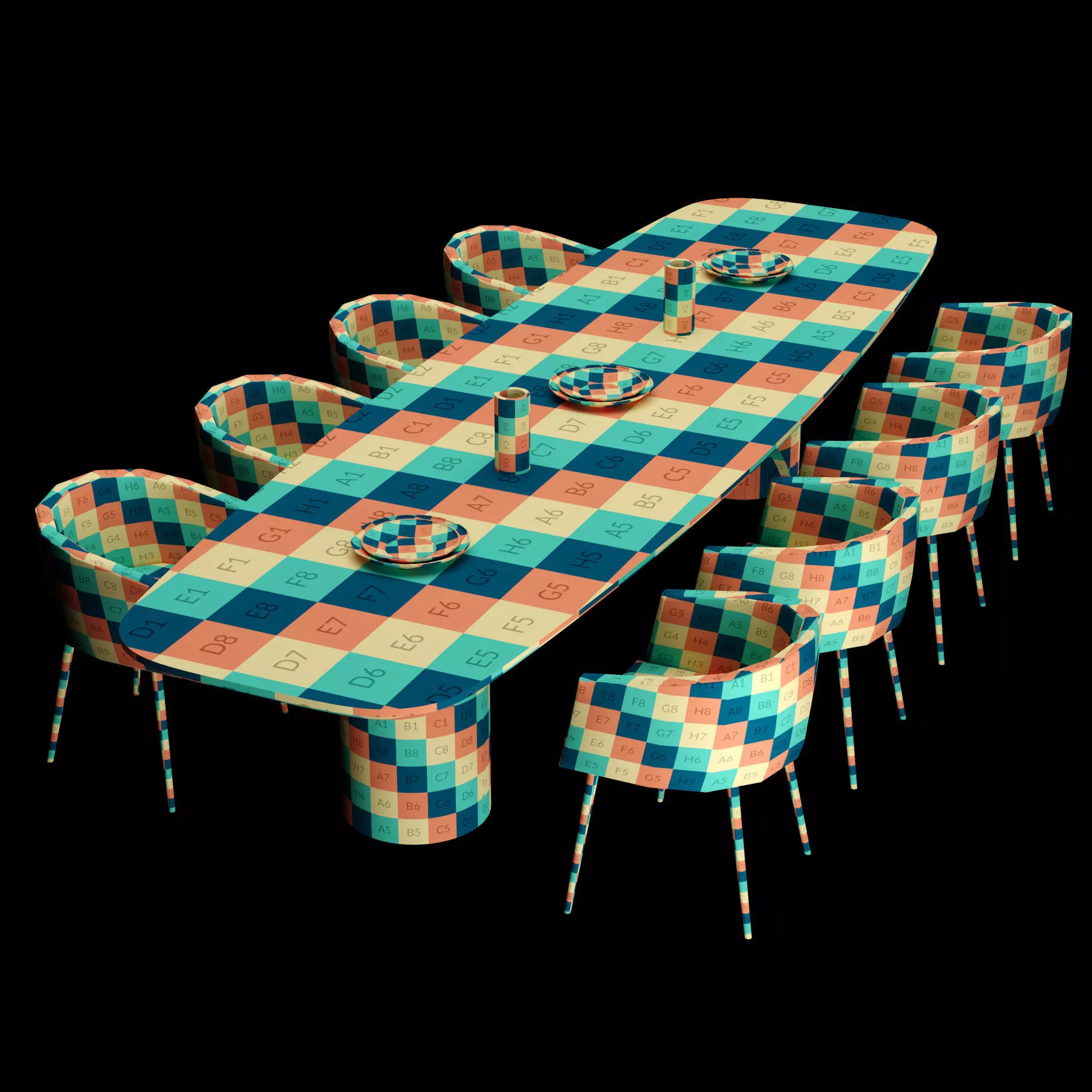 Modern dining table whith chair4 3D model_1